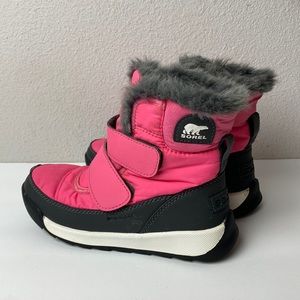 Sorel little girls winter boots 12 Whitney Strap - Pink, black and gray fur